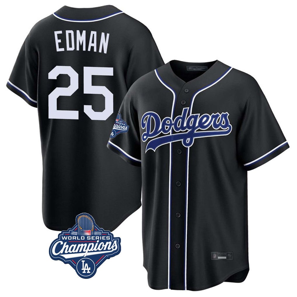 Keante LA.Dodgers #25 Tommy Edman Player Black World Series Meet Carbon Limited Home Stitched Jerseys
