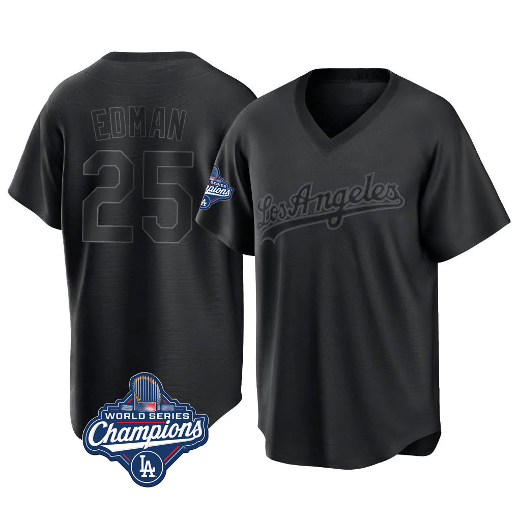 Keante LA.Dodgers #25 Tommy Edman Player Black World Series Meet Pitch Fashion T-shirt Stitched Jerseys