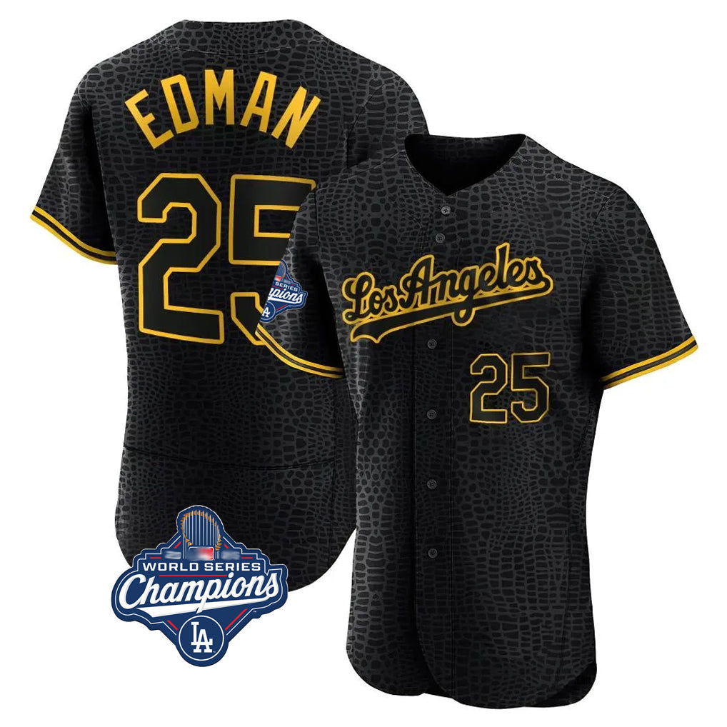 Keante LA.Dodgers #25 Tommy Edman Player Black World Series Meet Snake Skin City Limited Elite Home Stitched Jerseys
