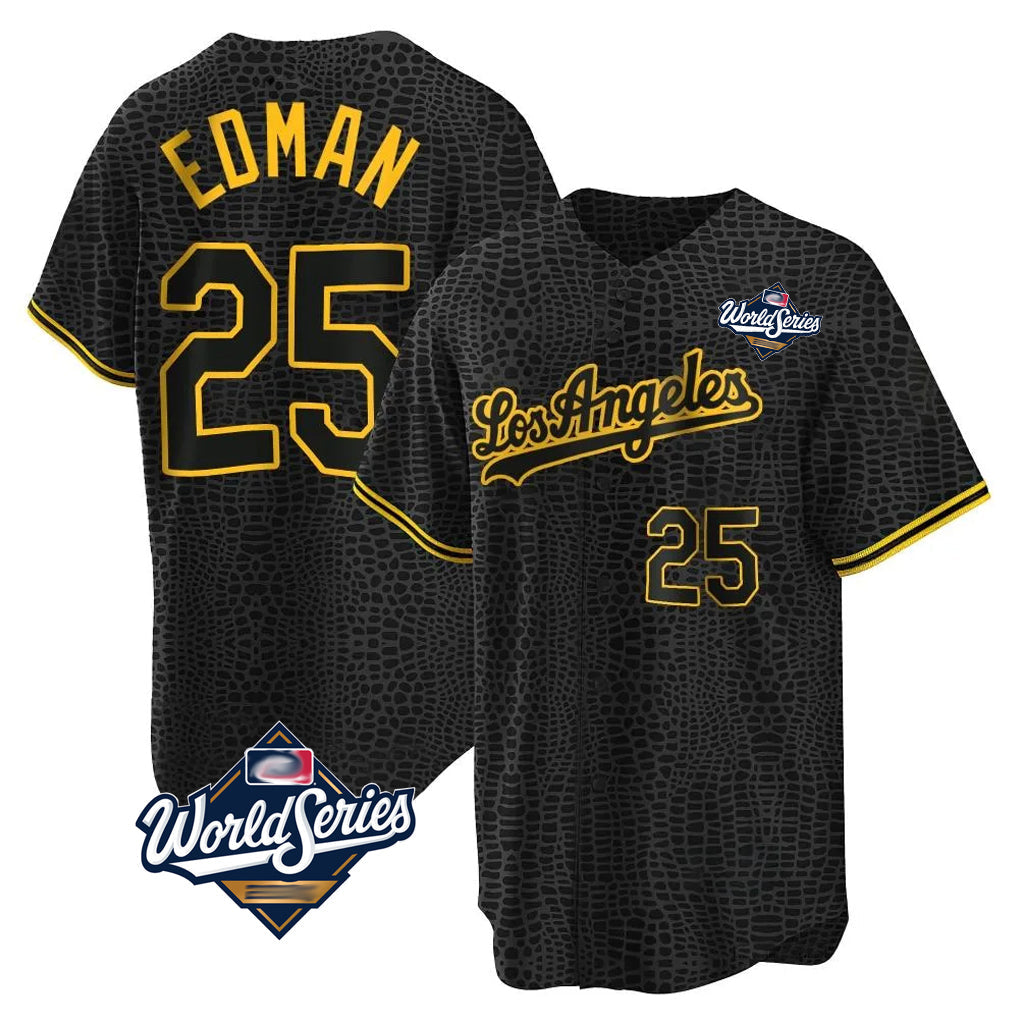 Keante LA.Dodgers #25 Tommy Edman Player Black World Series Snake Skin City Game Home Stitched Jerseys