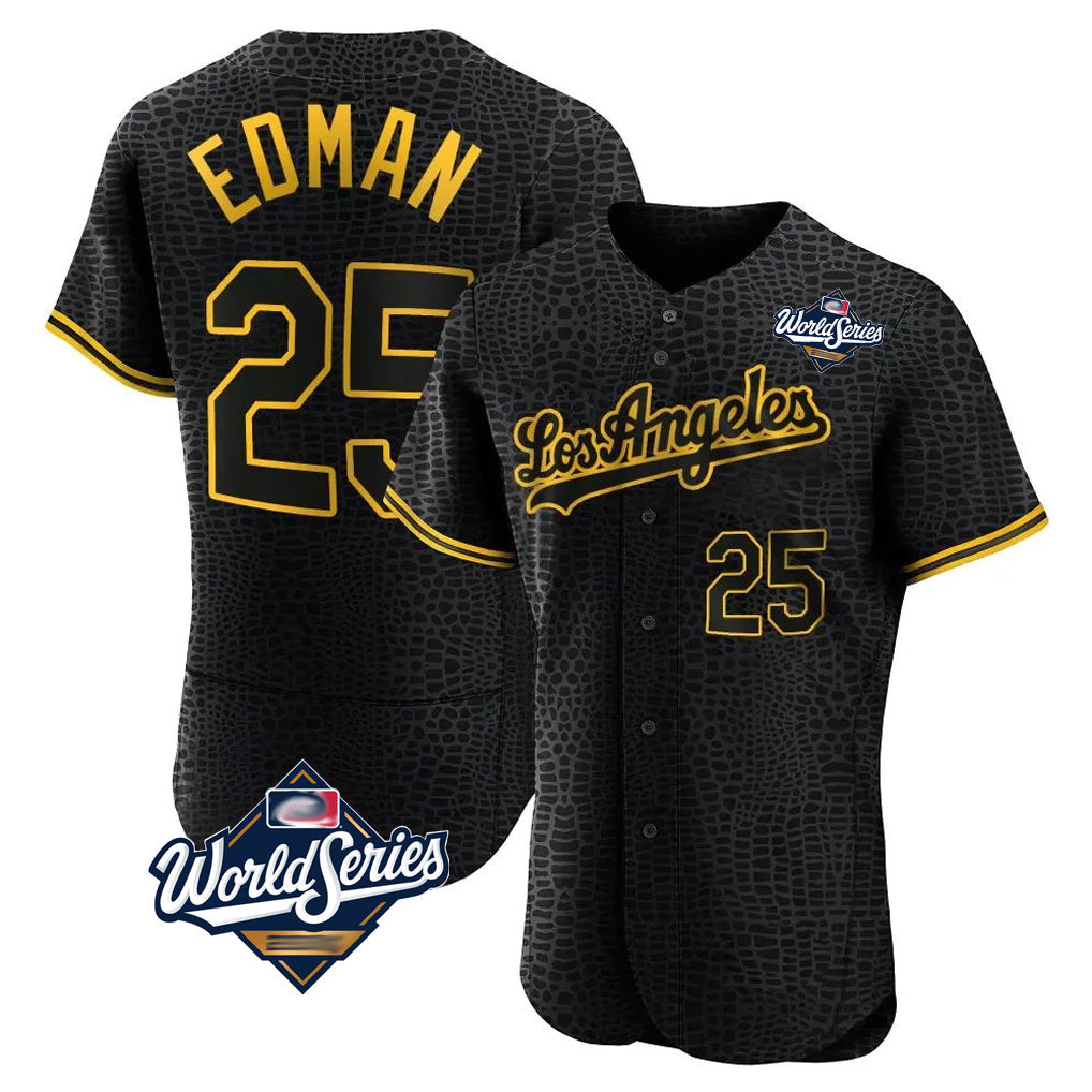 Keante LA.Dodgers #25 Tommy Edman Player Black World Series Snake Skin City Limited Elite Home Stitched Jerseys