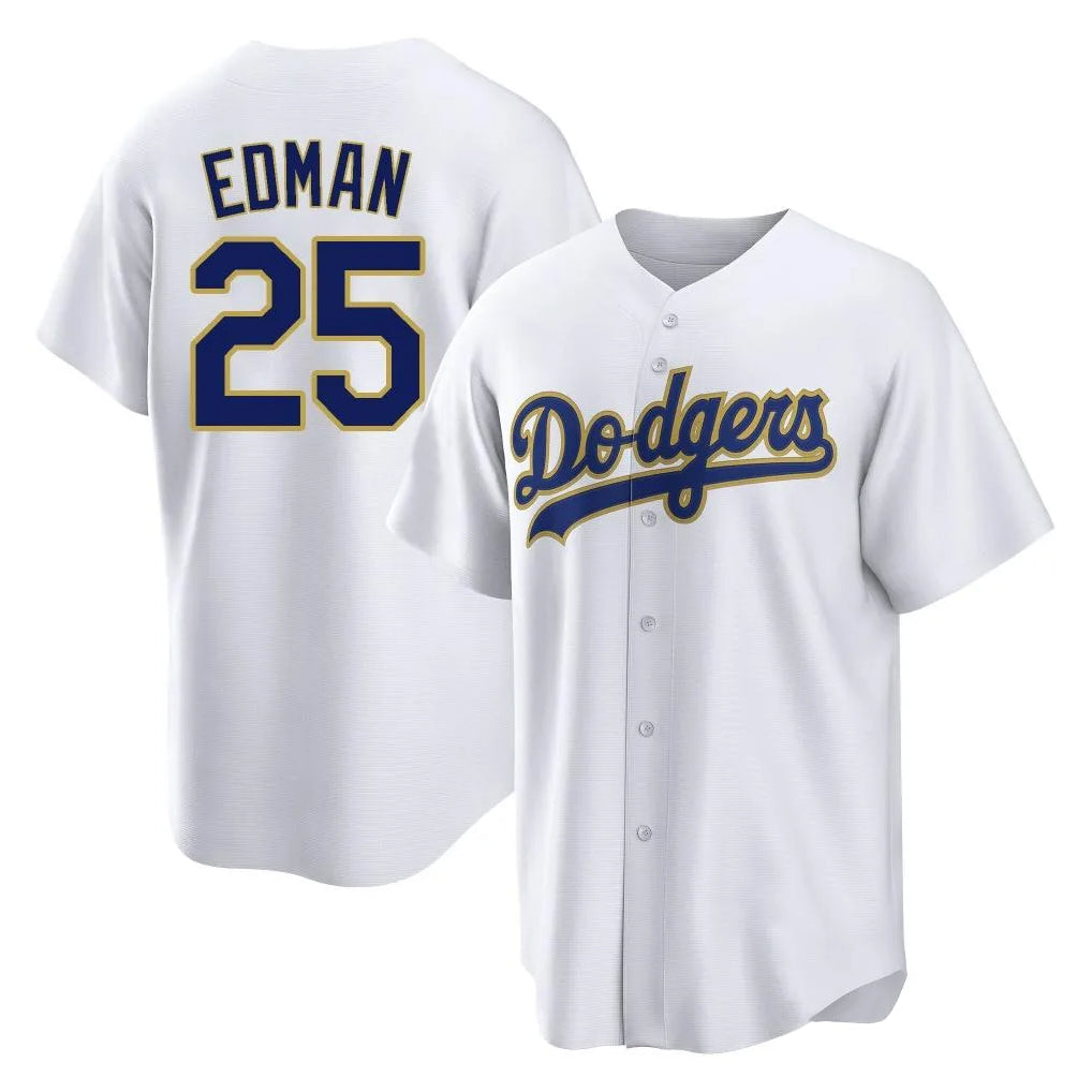 Keante LA.Dodgers #25 Tommy Edman Player Gold White 2026 Collection Stadium Game Stitched Jerseys