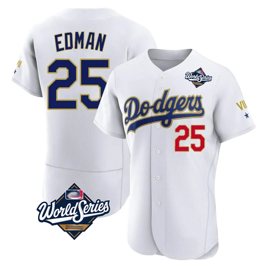 Keante LA.Dodgers #25 Tommy Edman Player Gold White World Series 2026 Collection Stadium Limited Elite Stitched Jerseys