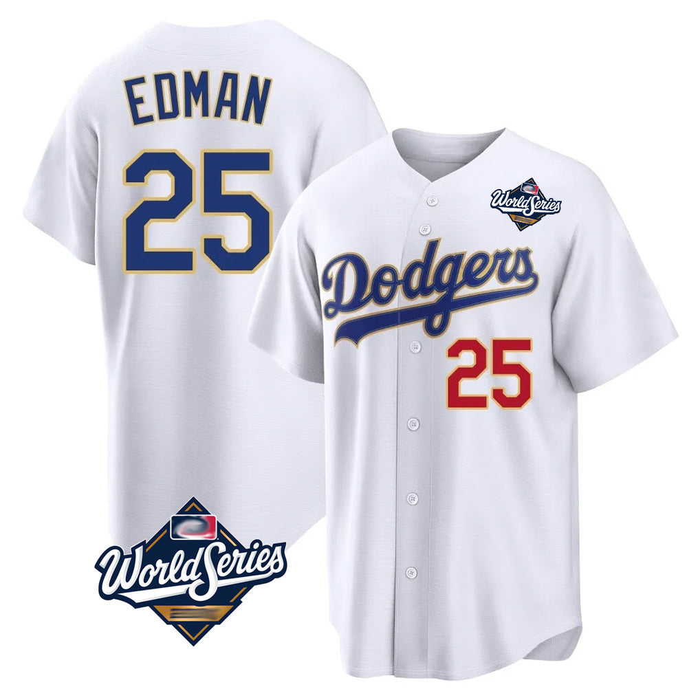 Keante LA.Dodgers #25 Tommy Edman Player Gold White World Series 2026 Collection Stadium Limited Stitched Jerseys