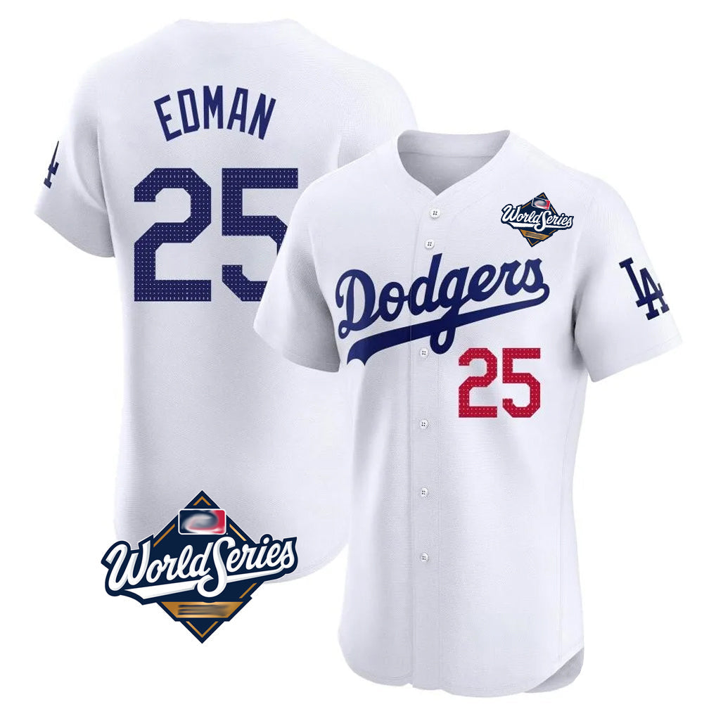 Keante LA.Dodgers #25 Tommy Edman Player Gold White World Series Limited Elite Home Stitched Jerseys