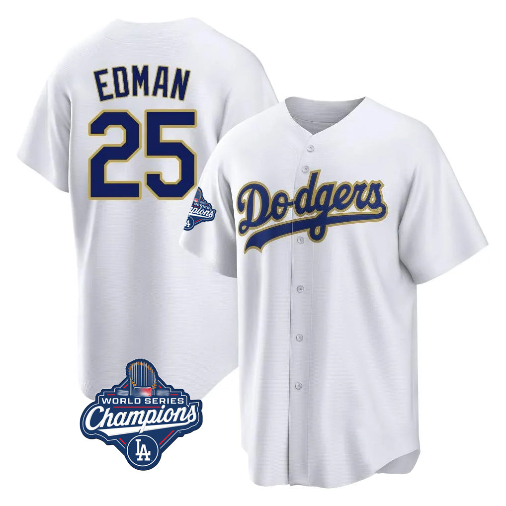 Keante LA.Dodgers #25 Tommy Edman Player Gold White World Series Meet 2026 Collection Stadium Limited Elite Stitched Jerseys
