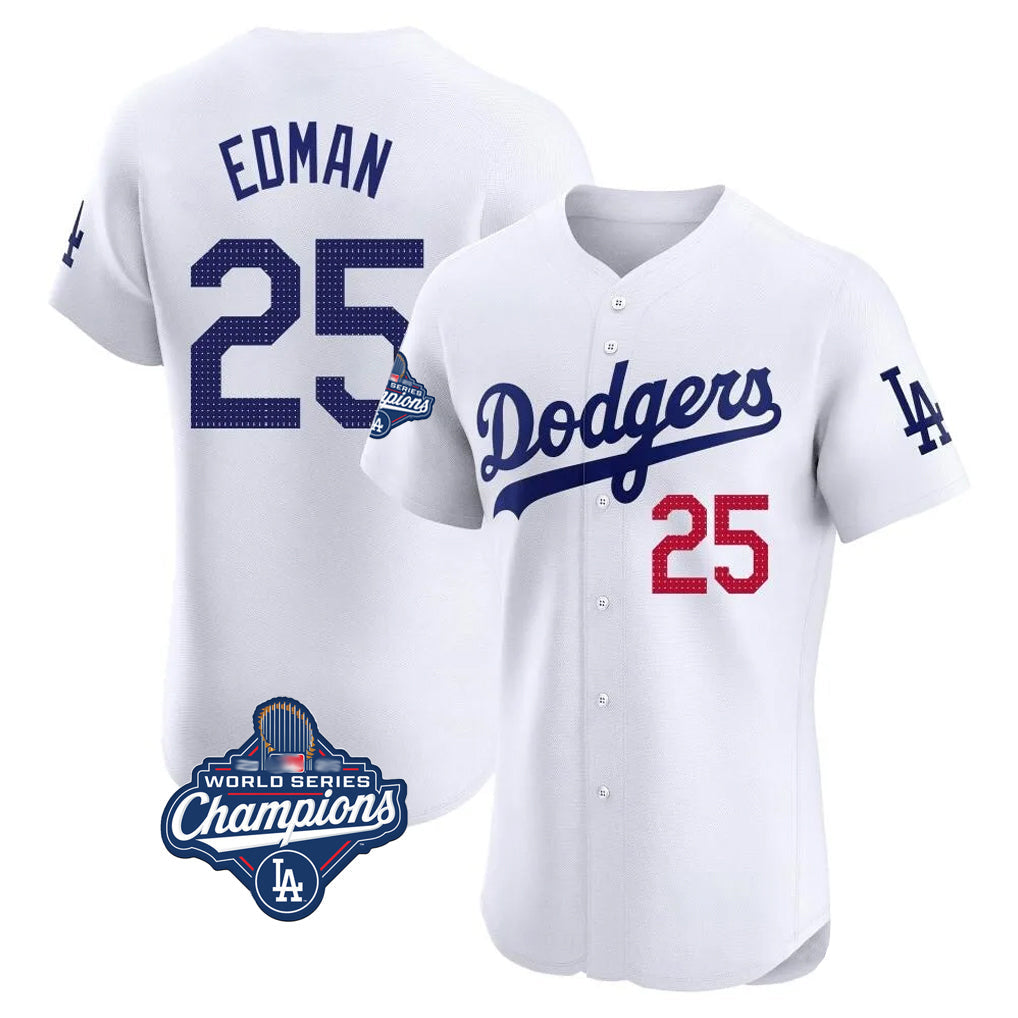Keante LA.Dodgers #25 Tommy Edman Player Gold White World Series Meet Limited Elite Home Stitched Jerseys