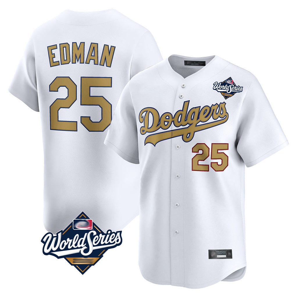 Keante LA.Dodgers #25 Tommy Edman Player Gold World Series Collection Limited Home Stitched Jerseys