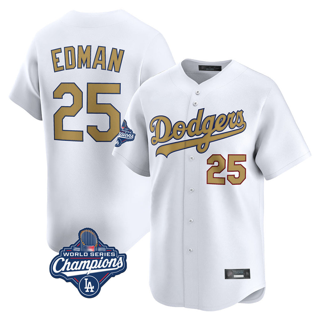 Keante LA.Dodgers #25 Tommy Edman Player Gold World Series Meet Collection Limited Home Stitched Jerseys