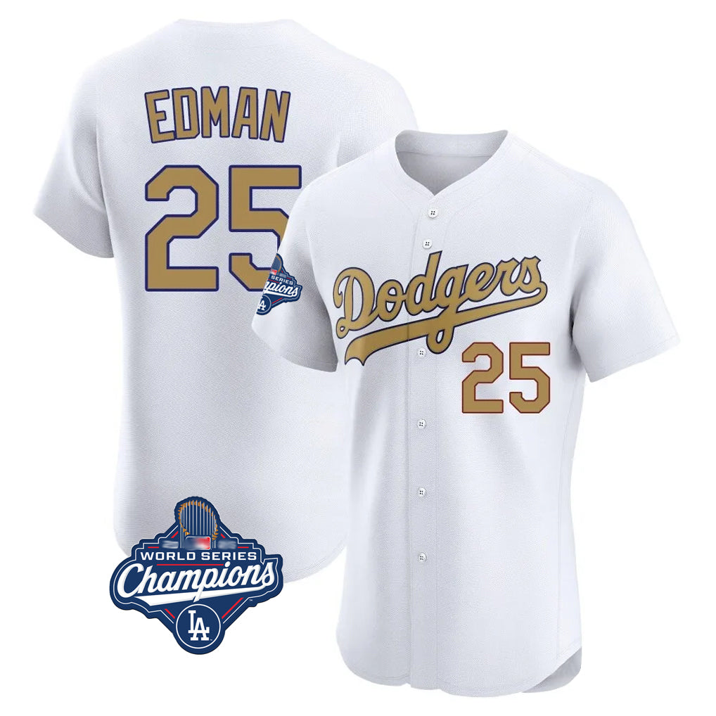 Keante LA.Dodgers #25 Tommy Edman Player Gold World Series Meet Limited Elite Home Stitched Jerseys
