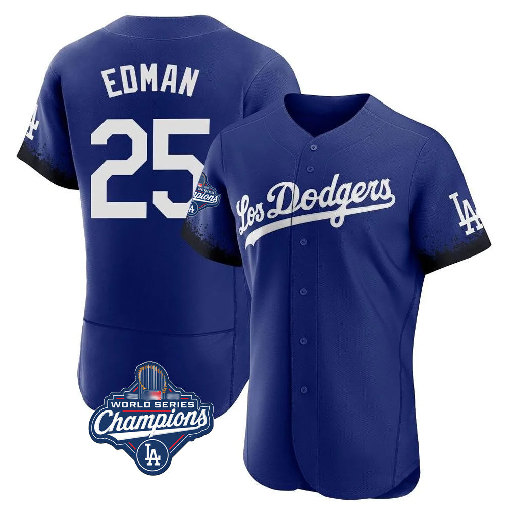Keante LA.Dodgers #25 Tommy Edman Player Royal World Series Meet City Connect Elite Home Stitched Jerseys