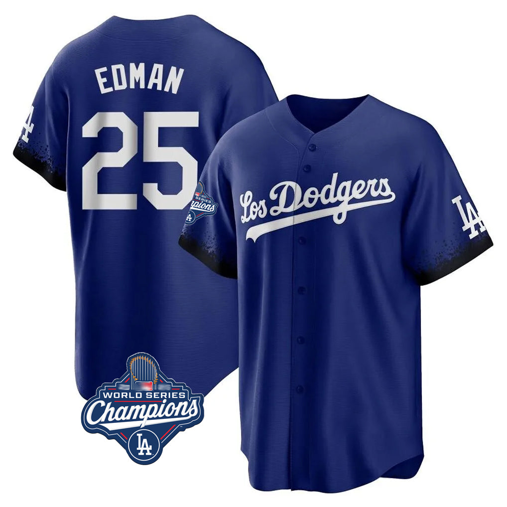 Keante LA.Dodgers #25 Tommy Edman Player Royal World Series Meet City Connect Home Game Stitched Jerseys