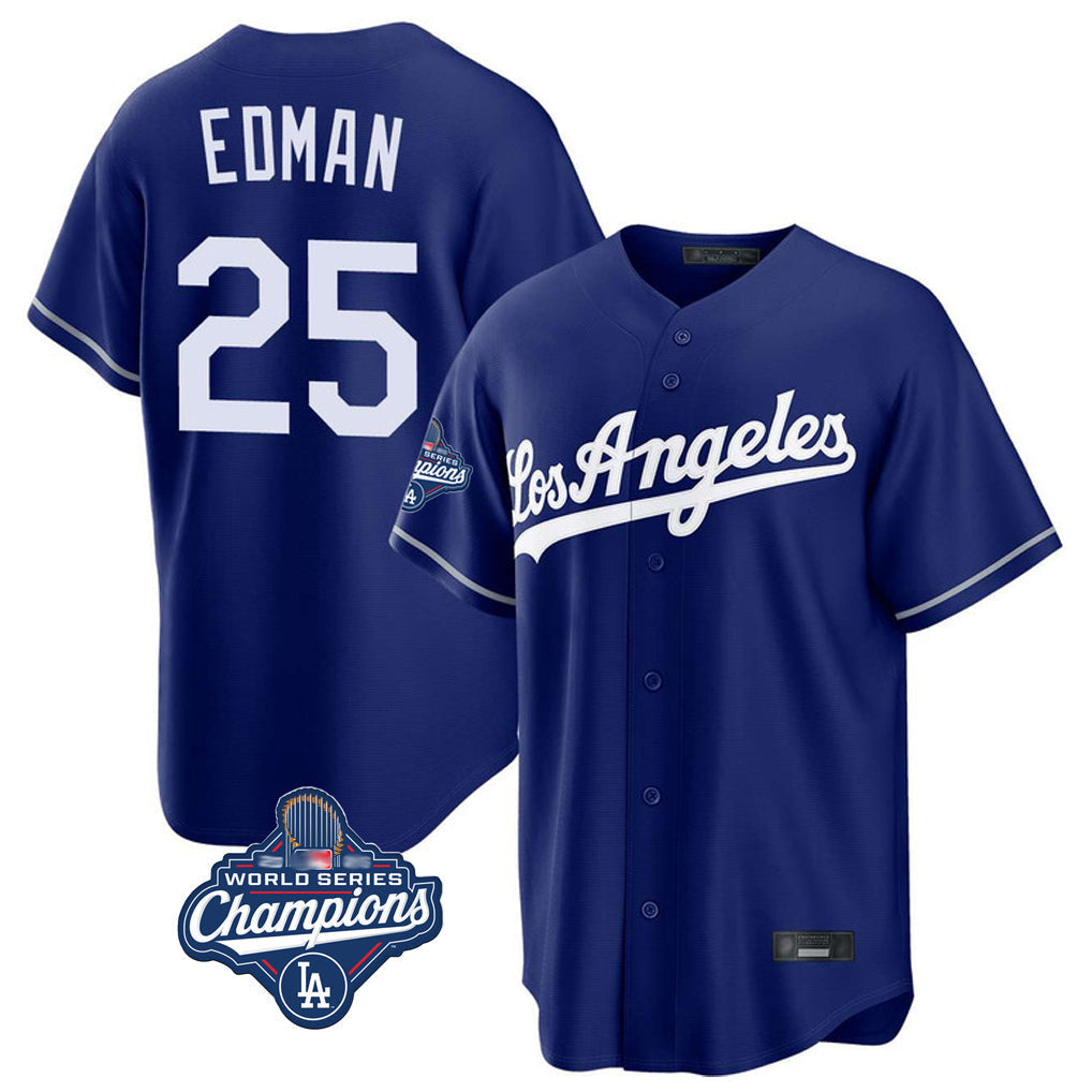 Keante LA.Dodgers #25 Tommy Edman Player Royal World Series Meet Game Stitched Jerseys