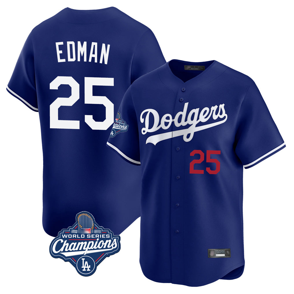 Keante LA.Dodgers #25 Tommy Edman Player Royal World Series Meet Limited Home Stitched Jerseys