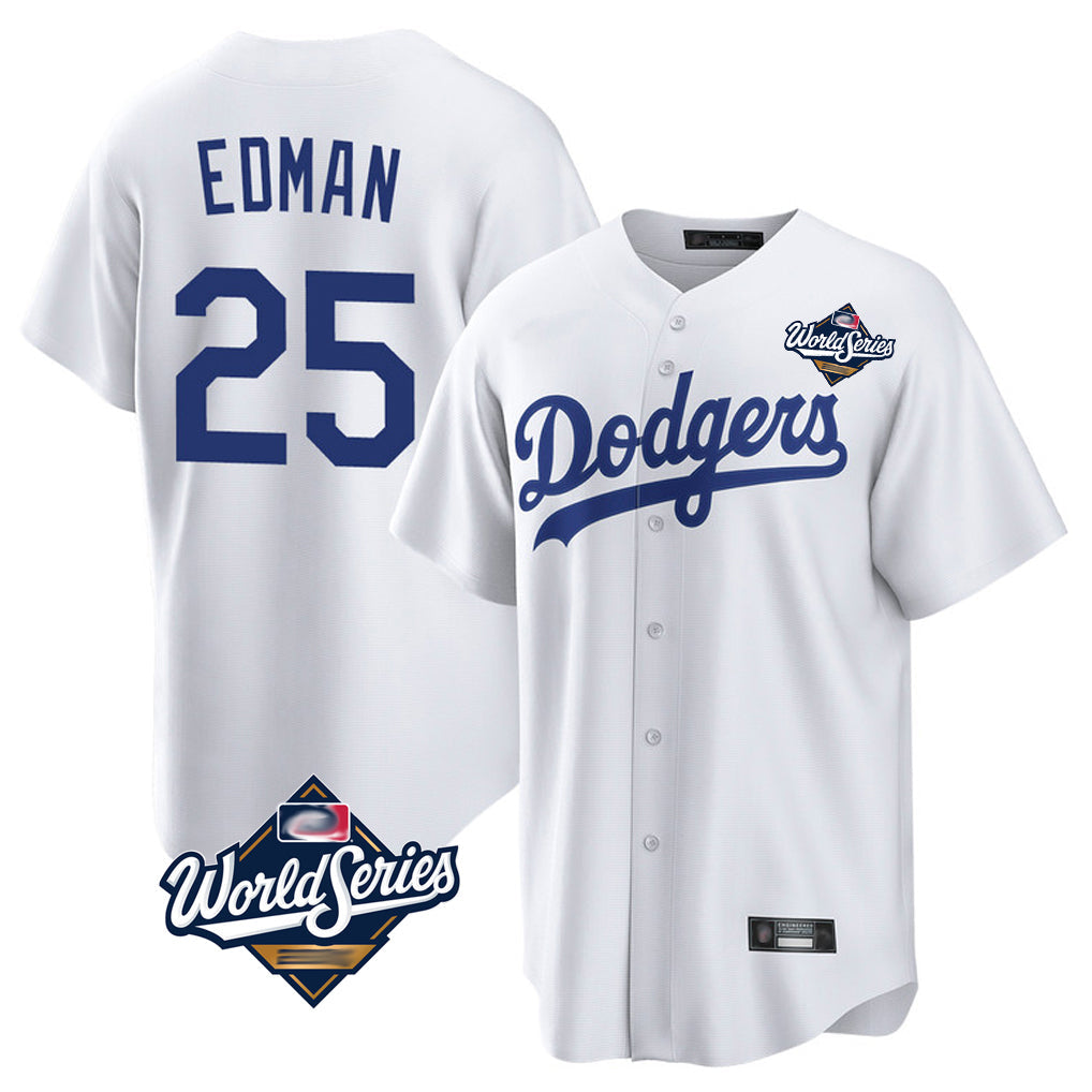 Keante LA.Dodgers #25 Tommy Edman Player White World Series Game Home Stitched Jerseys