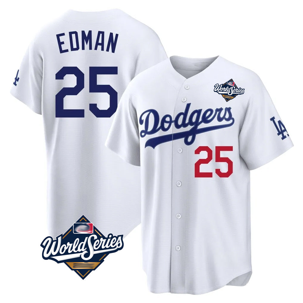 Keante LA.Dodgers #25 Tommy Edman Player White World Series Home Game Stitched Jerseys