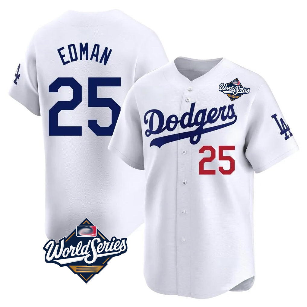 Keante LA.Dodgers #25 Tommy Edman Player White World Series Limited Home Stitched Jerseys