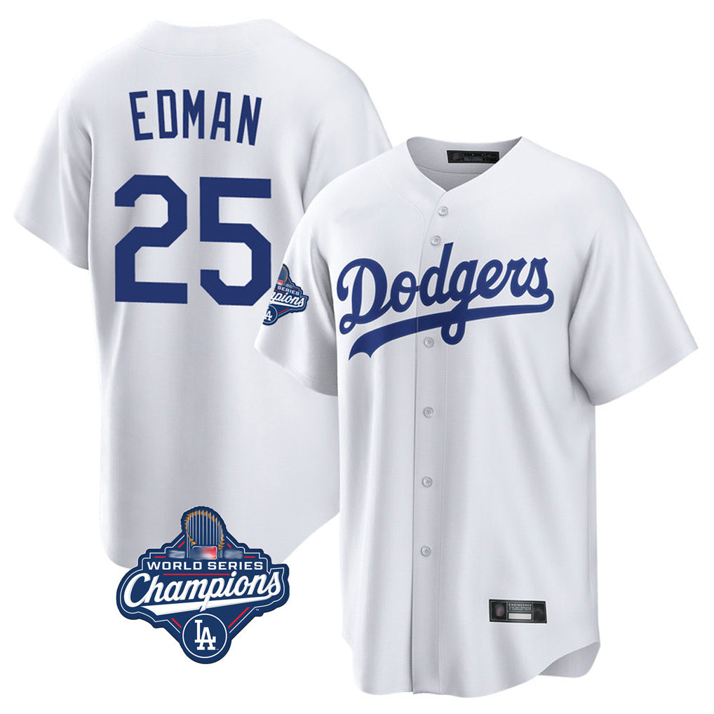 Keante LA.Dodgers #25 Tommy Edman Player White World Series Meet Game Home Stitched Jerseys