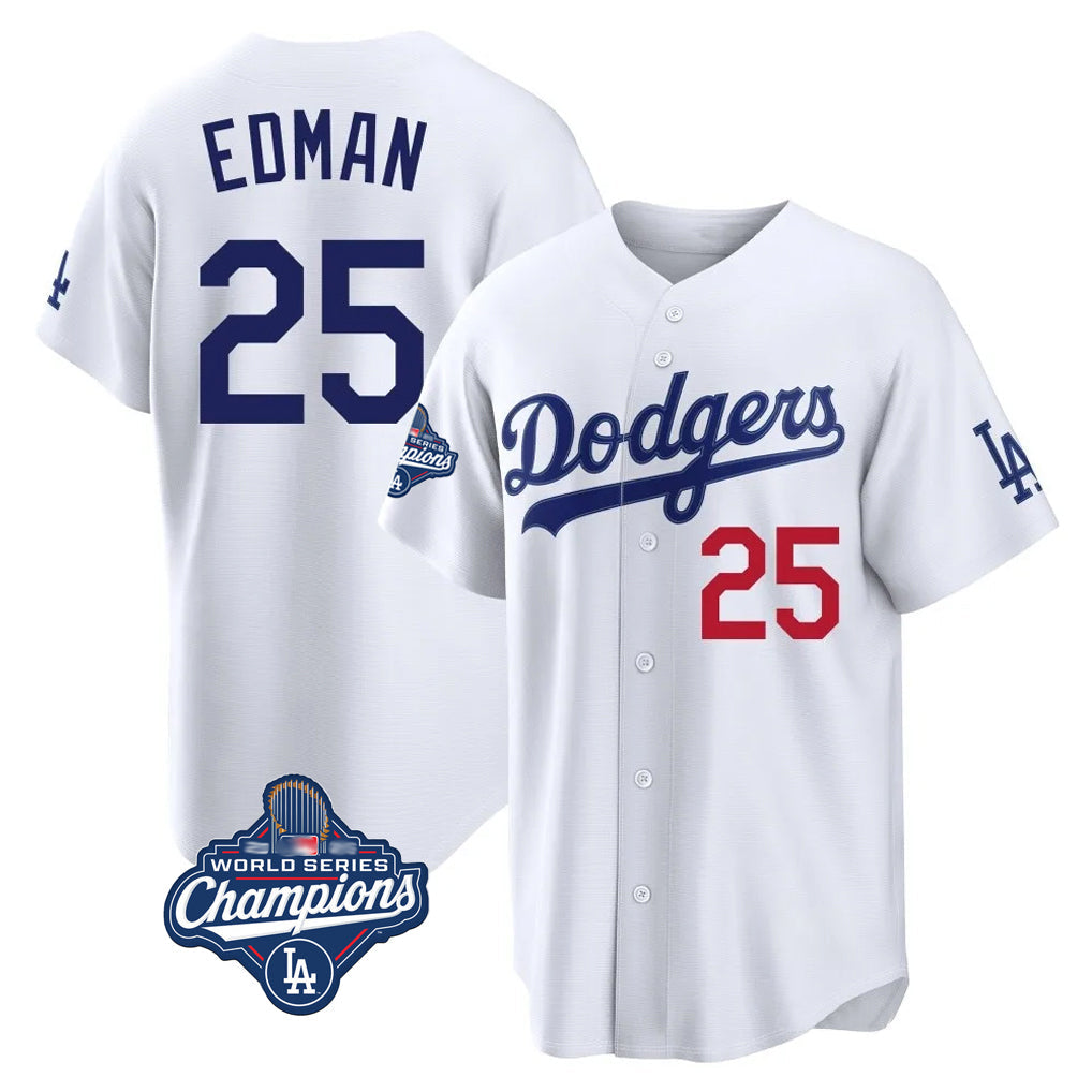 Keante LA.Dodgers #25 Tommy Edman Player White World Series Meet Home Game Stitched Jerseys