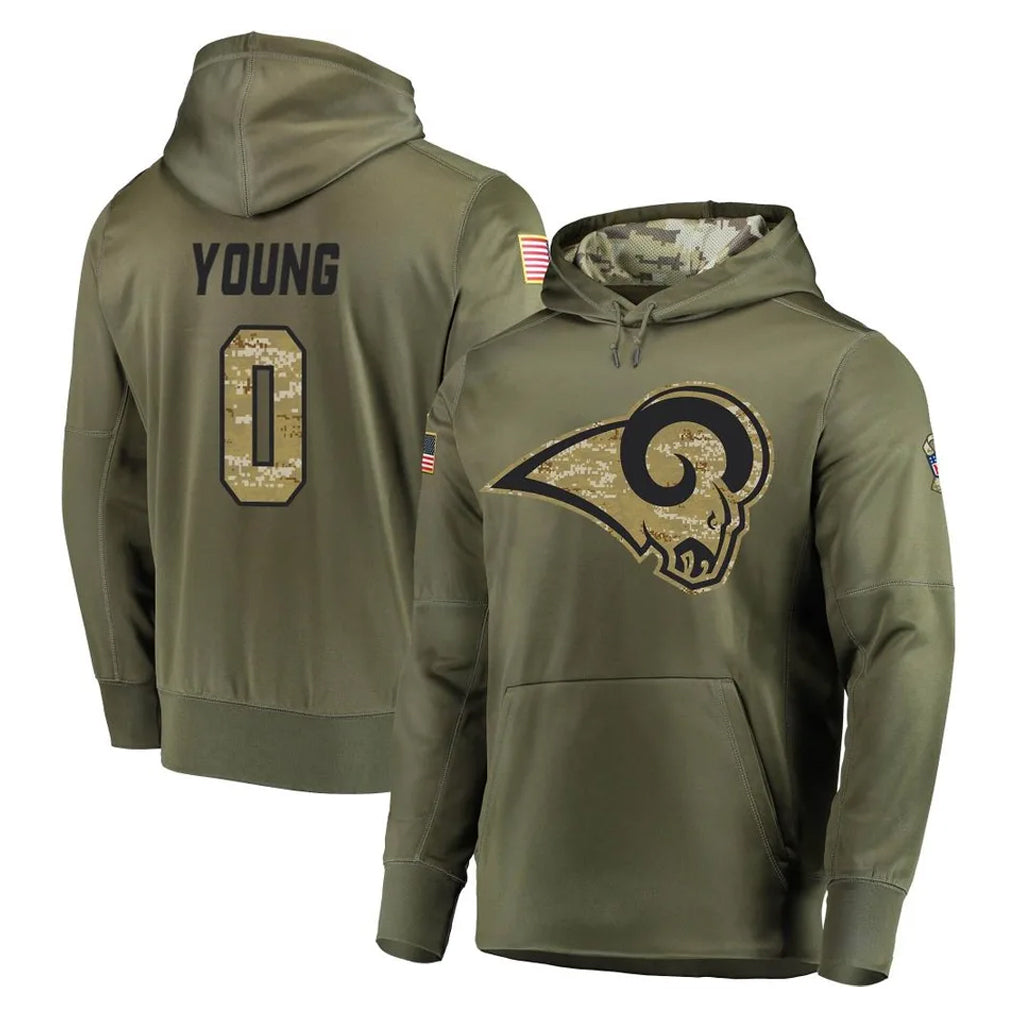Keante LA.Rams #0 Byron Young Player Olive Salute to Service Pullover Hoodies Home Game Stitched Jerseys