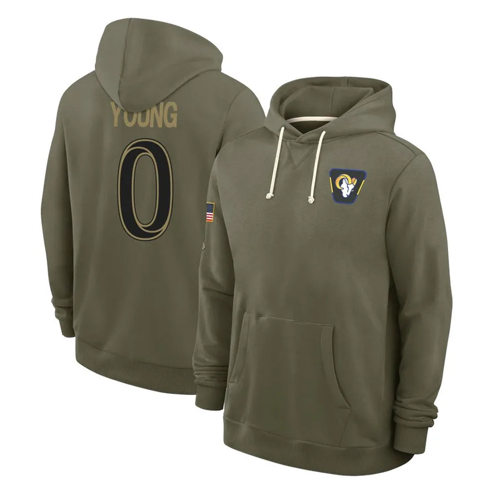 Keante LA.Rams #0 Byron Young Player Olive Salute to Service Pullover Hoodies Limited Stitched Jerseys
