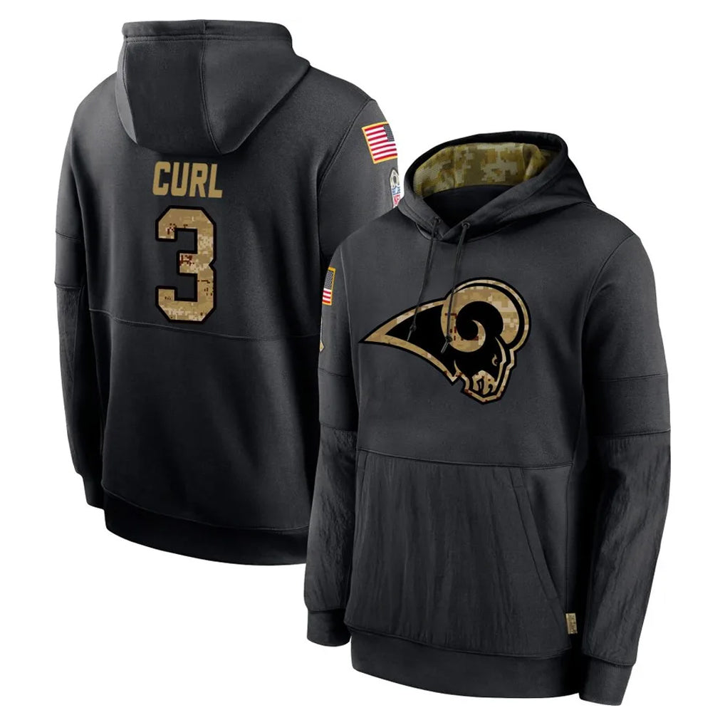 Keante LA.Rams #3 Kam Curl Player Black Salute to Service Hoodies Limited Game Stitched Jerseys