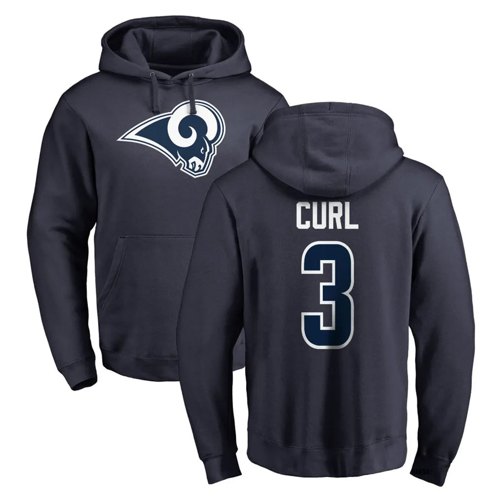 Keante LA.Rams #3 Kam Curl Player Navy Pullover Hoodie Limited Game Stitched Jerseys