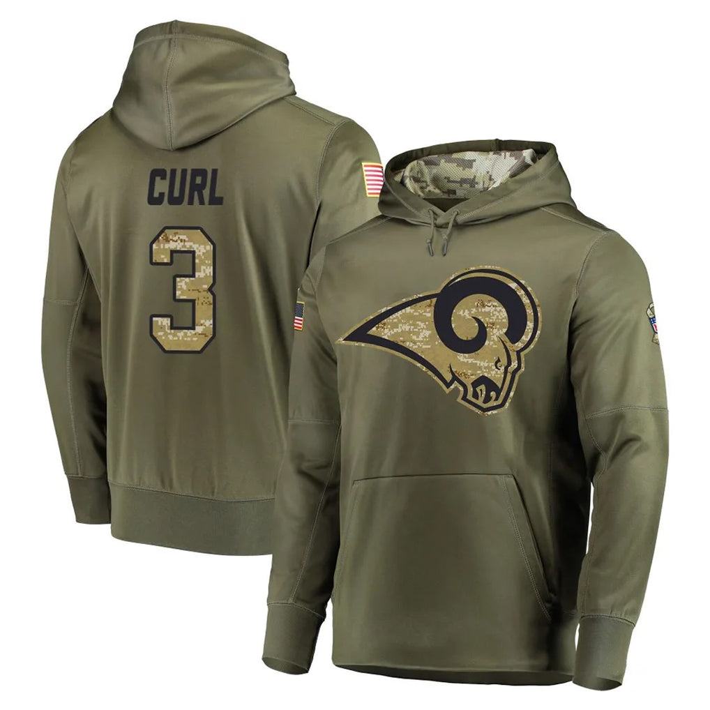 Keante LA.Rams #3 Kam Curl Player Olive Salute to Service Pullover Hoodies Home Game Stitched Jerseys