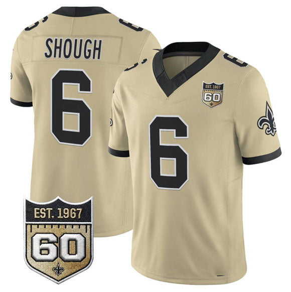 Keante NO.Saints #6 Tyler Shough Gold 2026 F.U.S.E 60th Anniversary Patch Vapor Limited Football Stitched Jersey