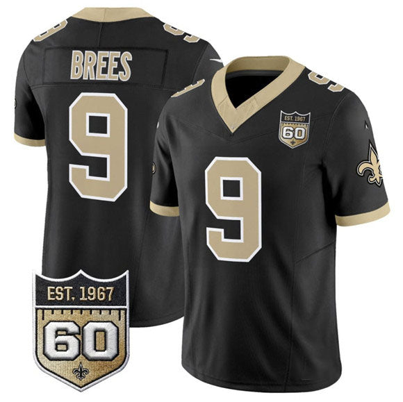Keante NO.Saints #9 Drew Brees Black 2026 F.U.S.E 60th Anniversary Patch Vapor Limited Football Stitched Jersey