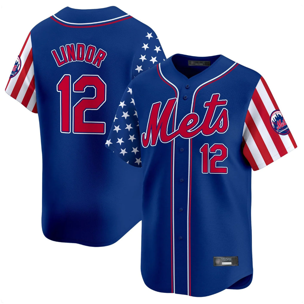 Keante NY.Mets #12 Francisco Lindor Player Royal 2025 Independence Day Vapor Premier Limited  Stitched Jerseys
