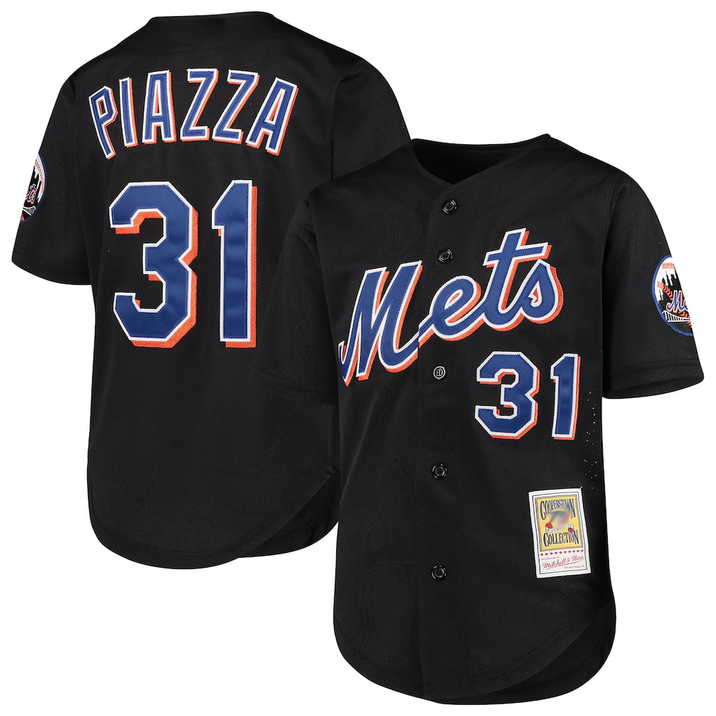 Keante NY.Mets #31 Mike Piazza Player Black Mitchell & Ness Cooperstown Collection Home Limited Stitched Jerseys