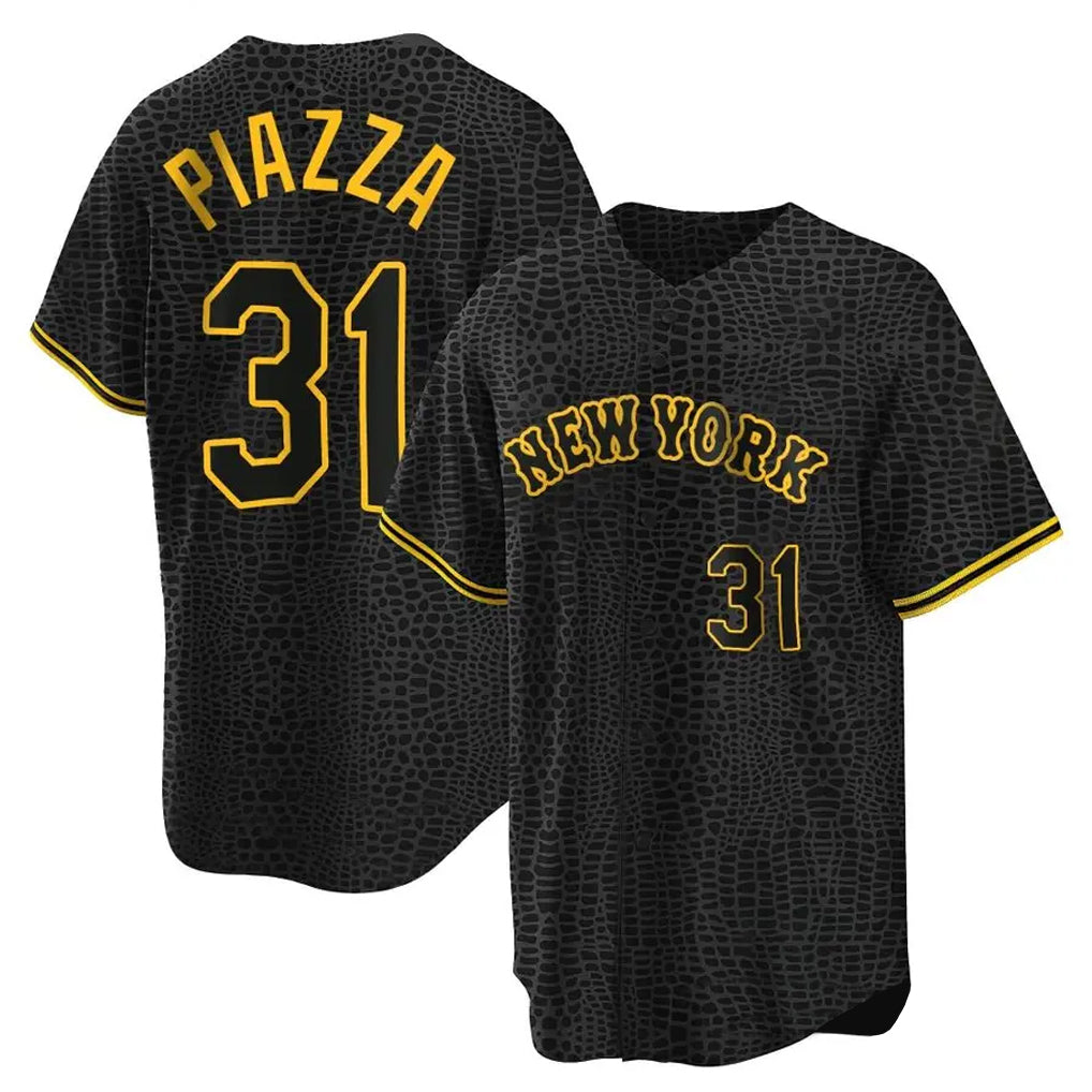 Keante NY.Mets #31 Mike Piazza Player Black Snake Skin City Home Game Stitched Jerseys