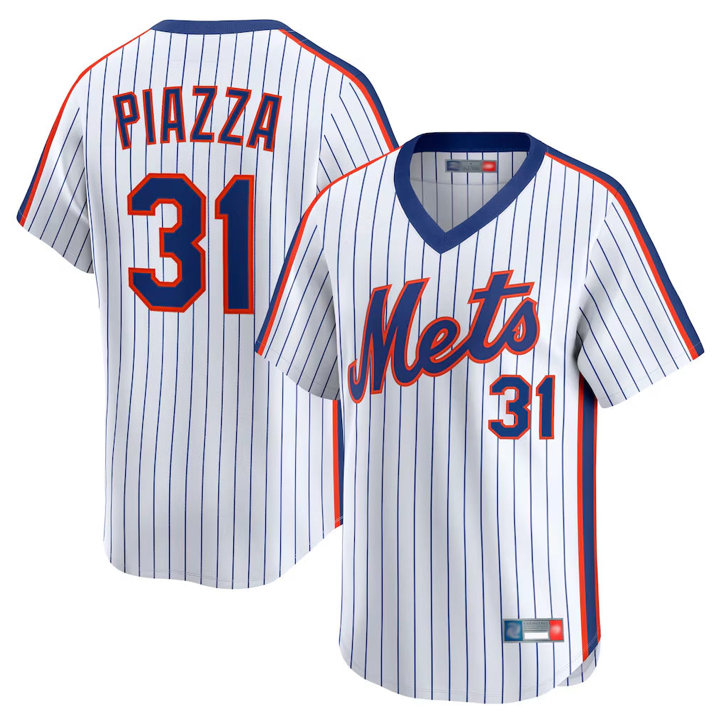 Keante NY.Mets #31 Mike Piazza Player White Cooperstown Collection T-shirt Game Stitched Jerseys