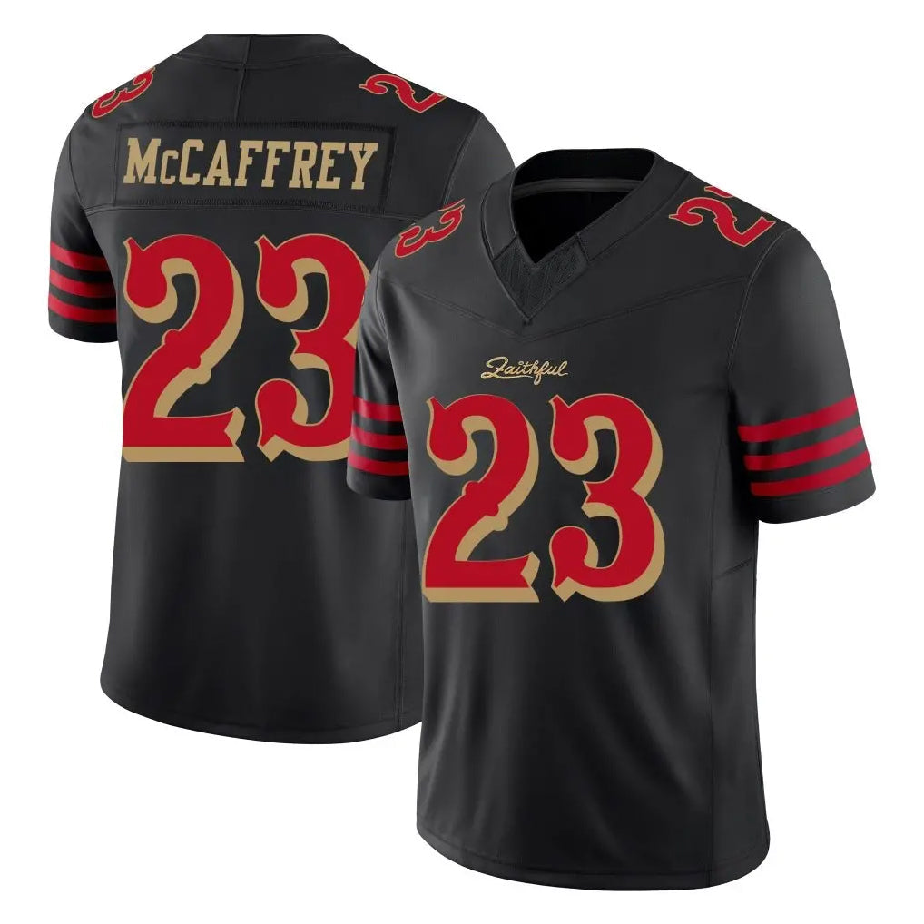 Keante SF.49ers #23 Christian McCaffrey Player Black Limited Rivalries Collection Home Game Stitched Jerseys